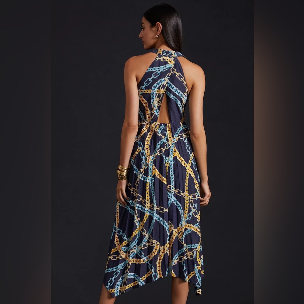 Maeve Elegant Chains Pleated Midi Shirt Dress - Picture 3 of 16